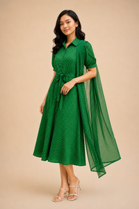 Emerald Grace Polka Dot Midi Dress