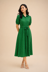 Emerald Grace Polka Dot Midi Dress