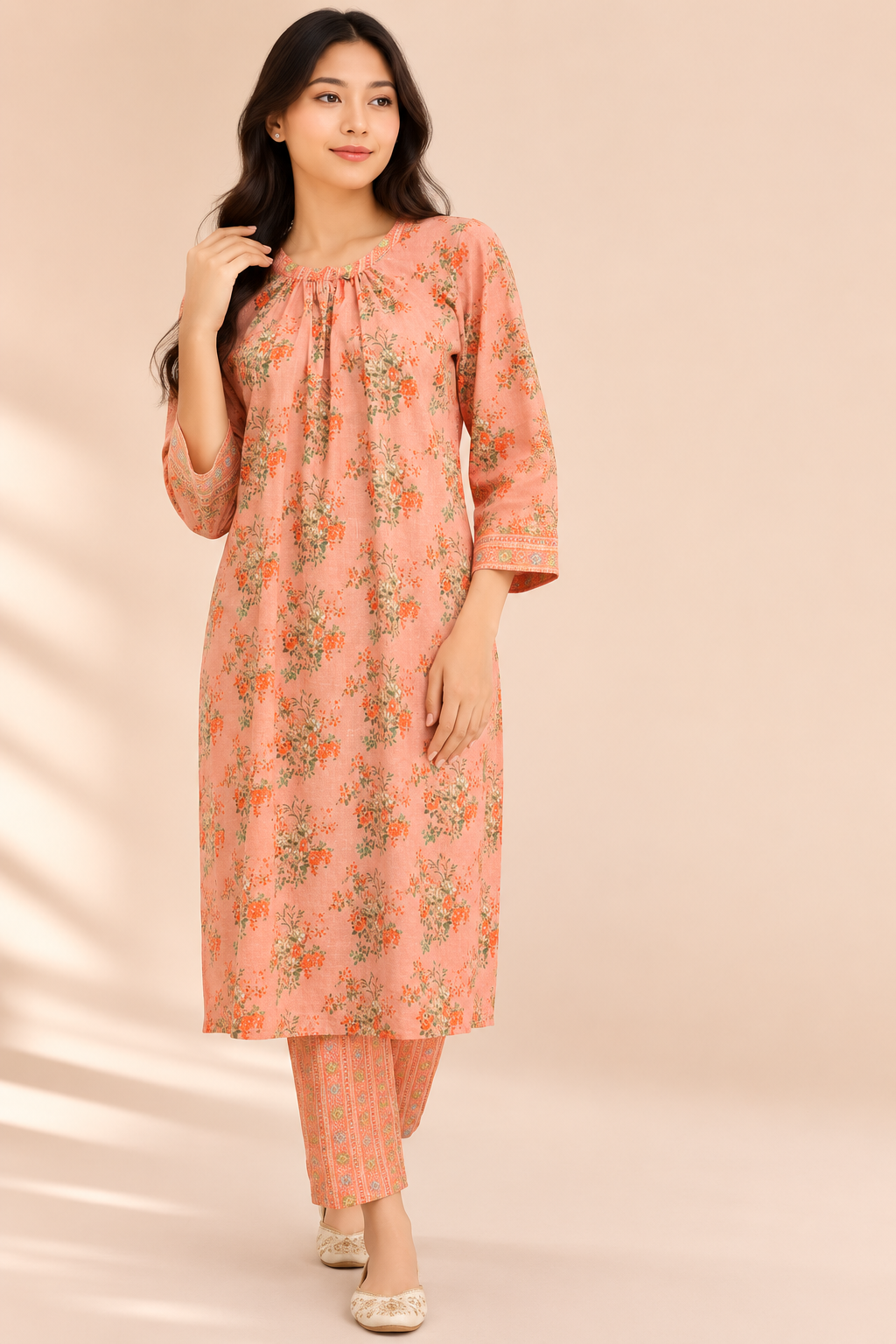 Blush Bloom Floral Cotton Kurta Set