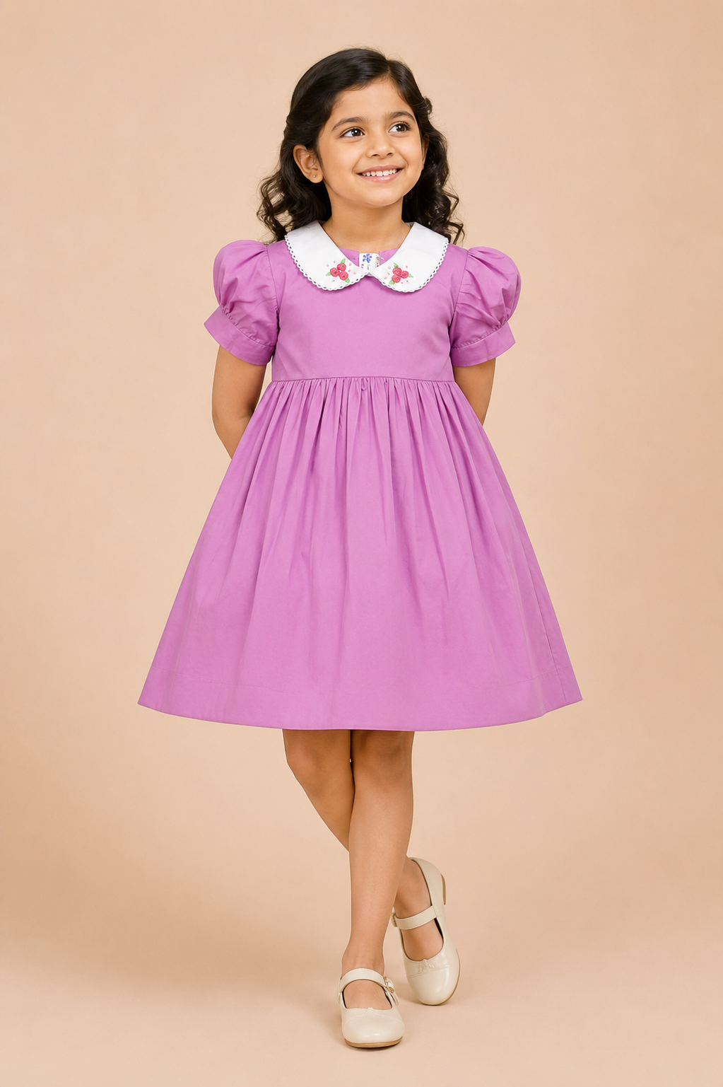 Blossom Charm Pink Cotton Peter Pan Collar Dress