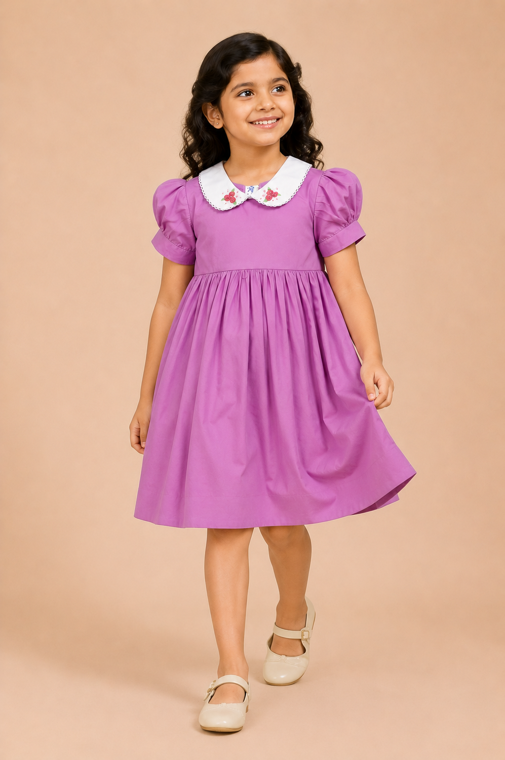 Blossom Charm Pink Cotton Peter Pan Collar Dress