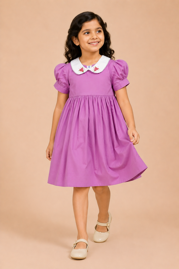 Blossom Charm Pink Cotton Peter Pan Collar Dress
