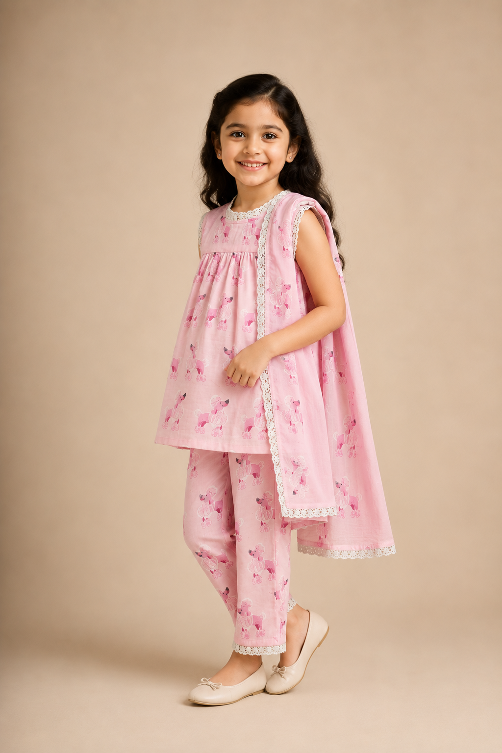 Pink Poodle Cotton Night Suit Set for Girls