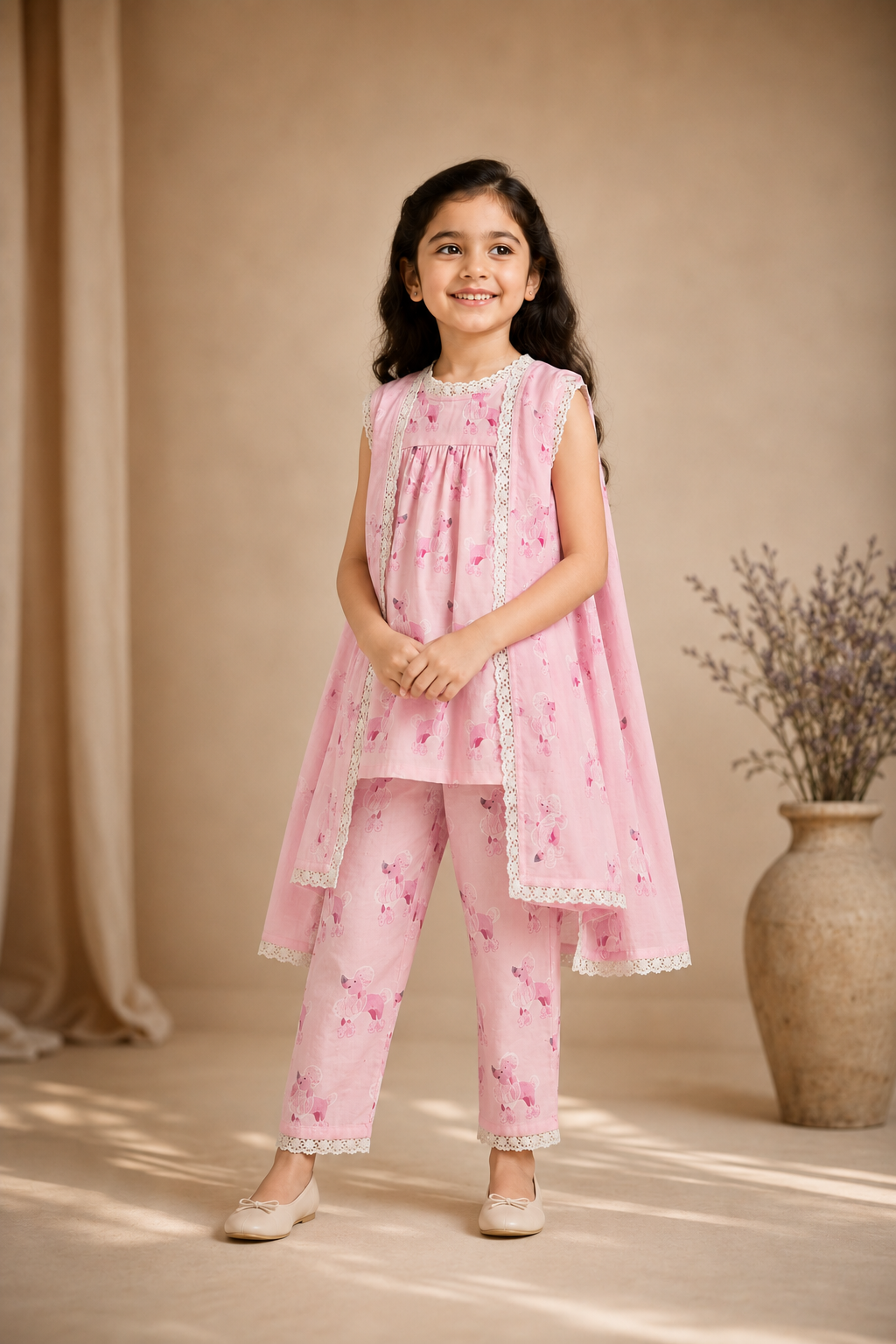 Pink Poodle Cotton Night Suit Set for Girls