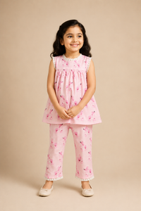 Pink Poodle Cotton Night Suit Set for Girls