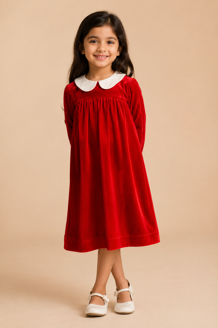Ruby Velvet Peter Pan Party Dress for Girls