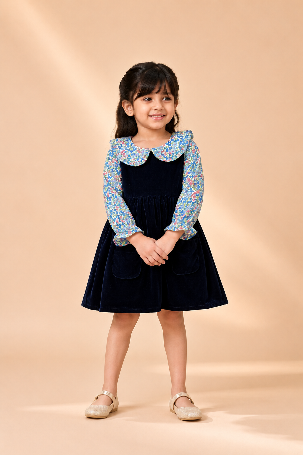 Midnight Bloom Velvet Party Dress for Girls
