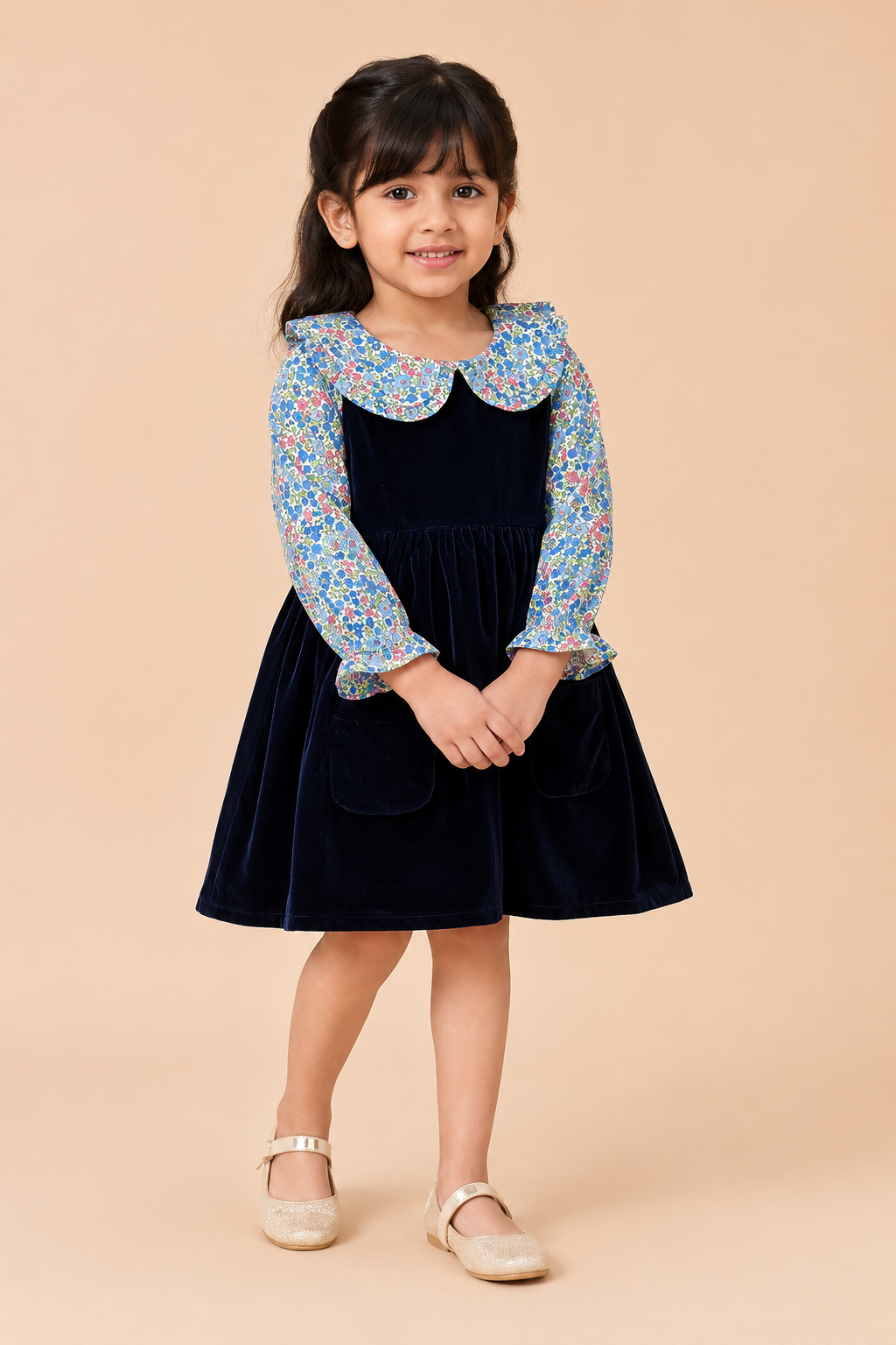 Midnight Bloom Velvet Party Dress for Girls