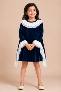 Midnight Velvet Ruffle Party Dress for Girls