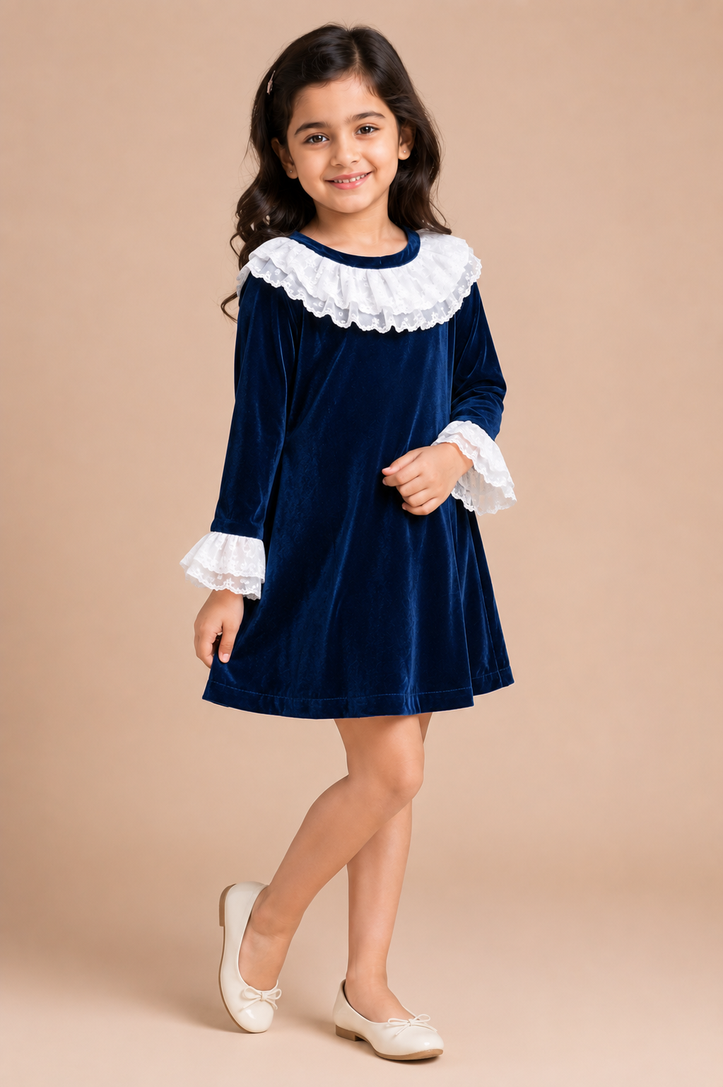 Midnight Velvet Ruffle Party Dress for Girls