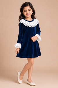 Midnight Velvet Ruffle Party Dress for Girls