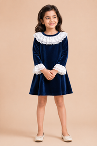 Midnight Velvet Ruffle Party Dress for Girls