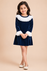 Midnight Velvet Ruffle Party Dress for Girls