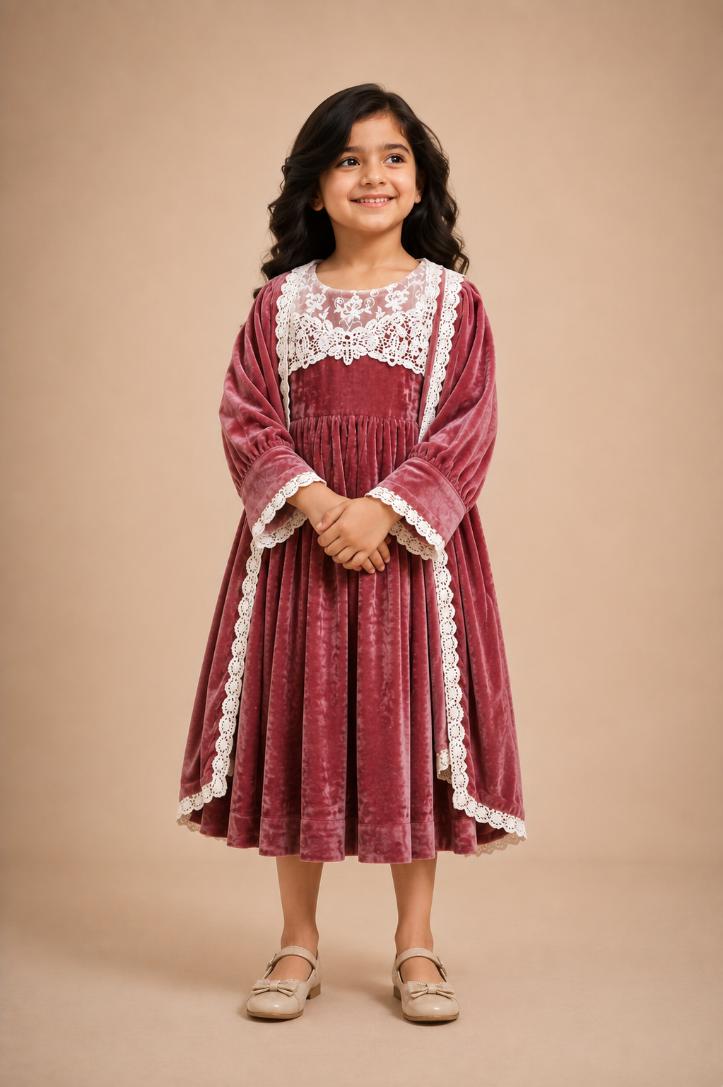 Rosé Velvet Lace Party Dress for Girls
