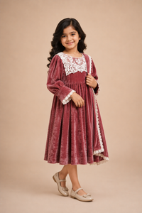 Rosé Velvet Lace Party Dress for Girls