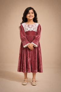 Rosé Velvet Lace Party Dress for Girls