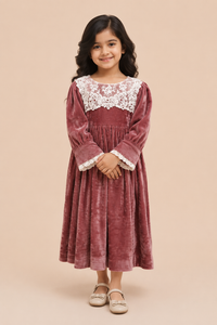 Rosé Velvet Lace Party Dress for Girls