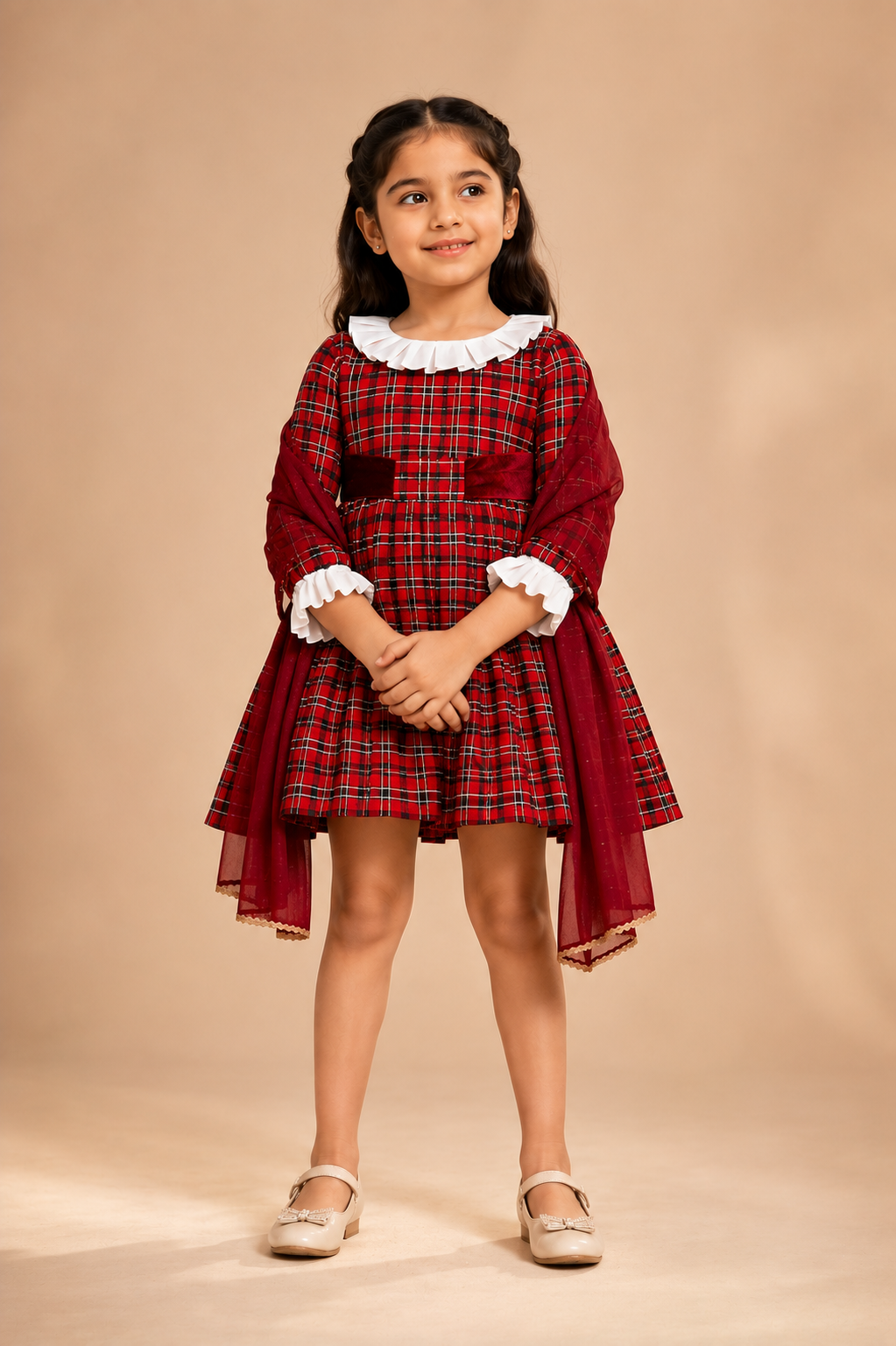 Luxury Red Tartan Girls Winter Party Dress