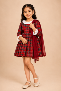 Luxury Red Tartan Girls Winter Party Dress
