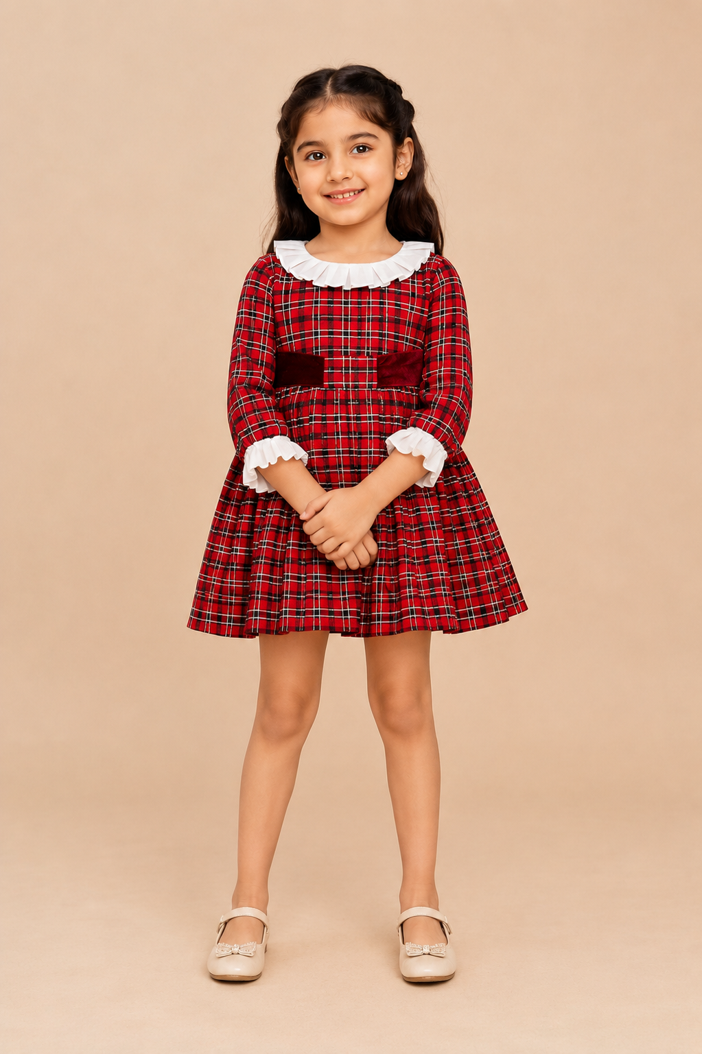 Luxury Red Tartan Girls Winter Party Dress