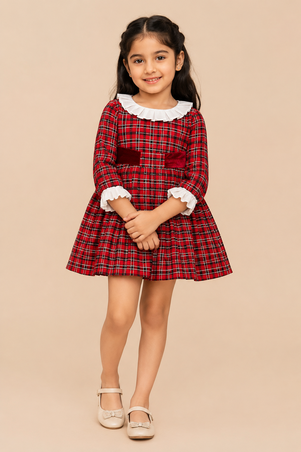 Luxury Red Tartan Girls Winter Party Dress