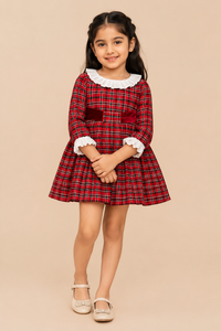 Luxury Red Tartan Girls Winter Party Dress